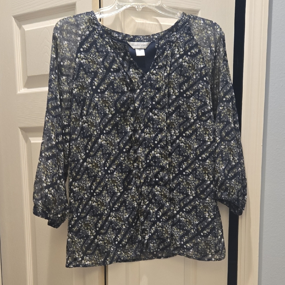 Christopher & Banks Navy Floral Blouse